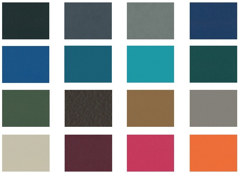 Farbpalette der möglichen Polsterung mit dem Polsterstoff Stamskin.